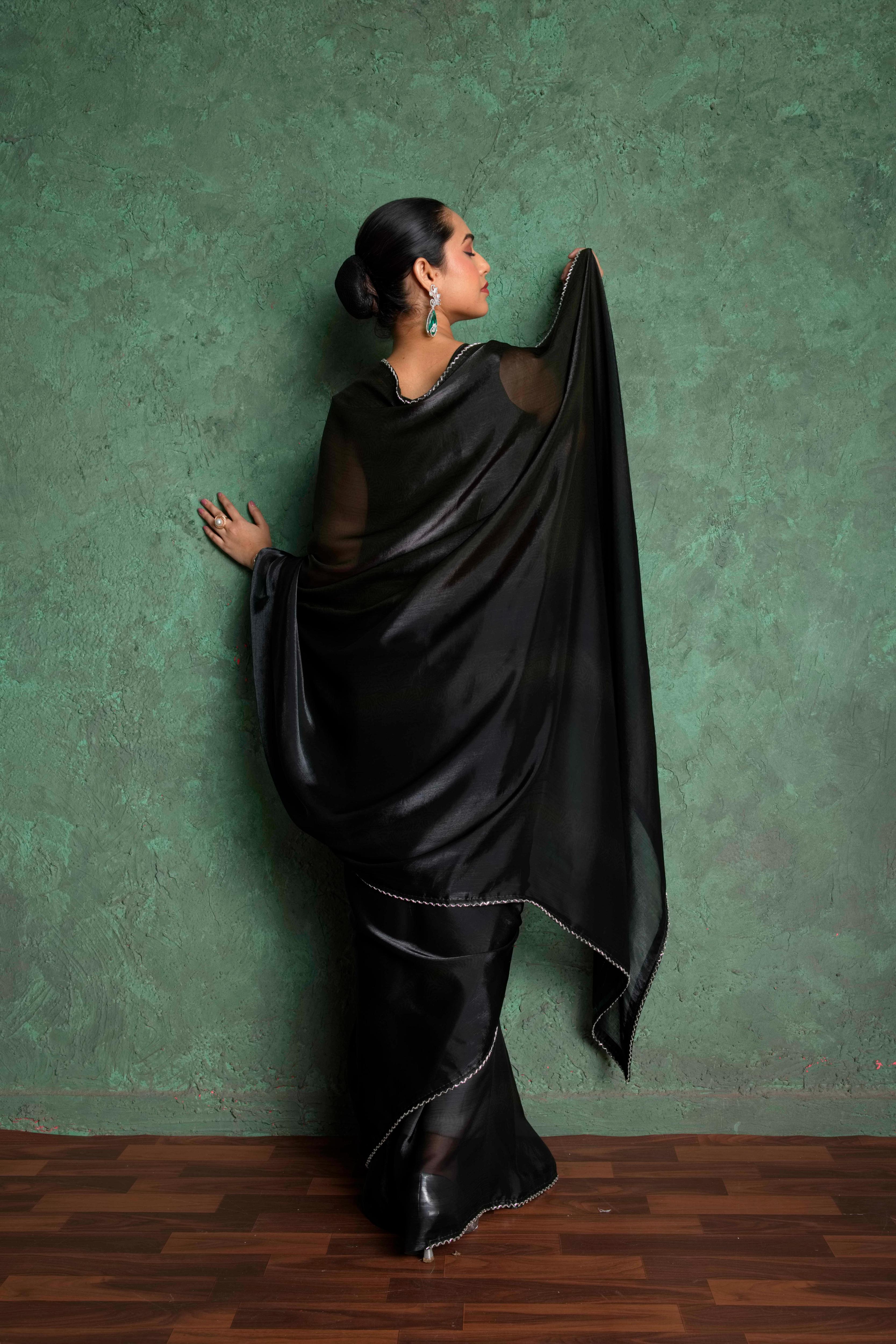 Elegant Black Saree with Delicate Embroidery