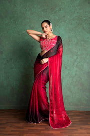 Luxe Red Saree with Artistic Embroidery