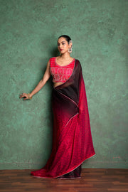 Luxe Red Saree with Artistic Embroidery