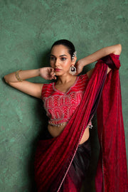 Luxe Red Saree with Artistic Embroidery