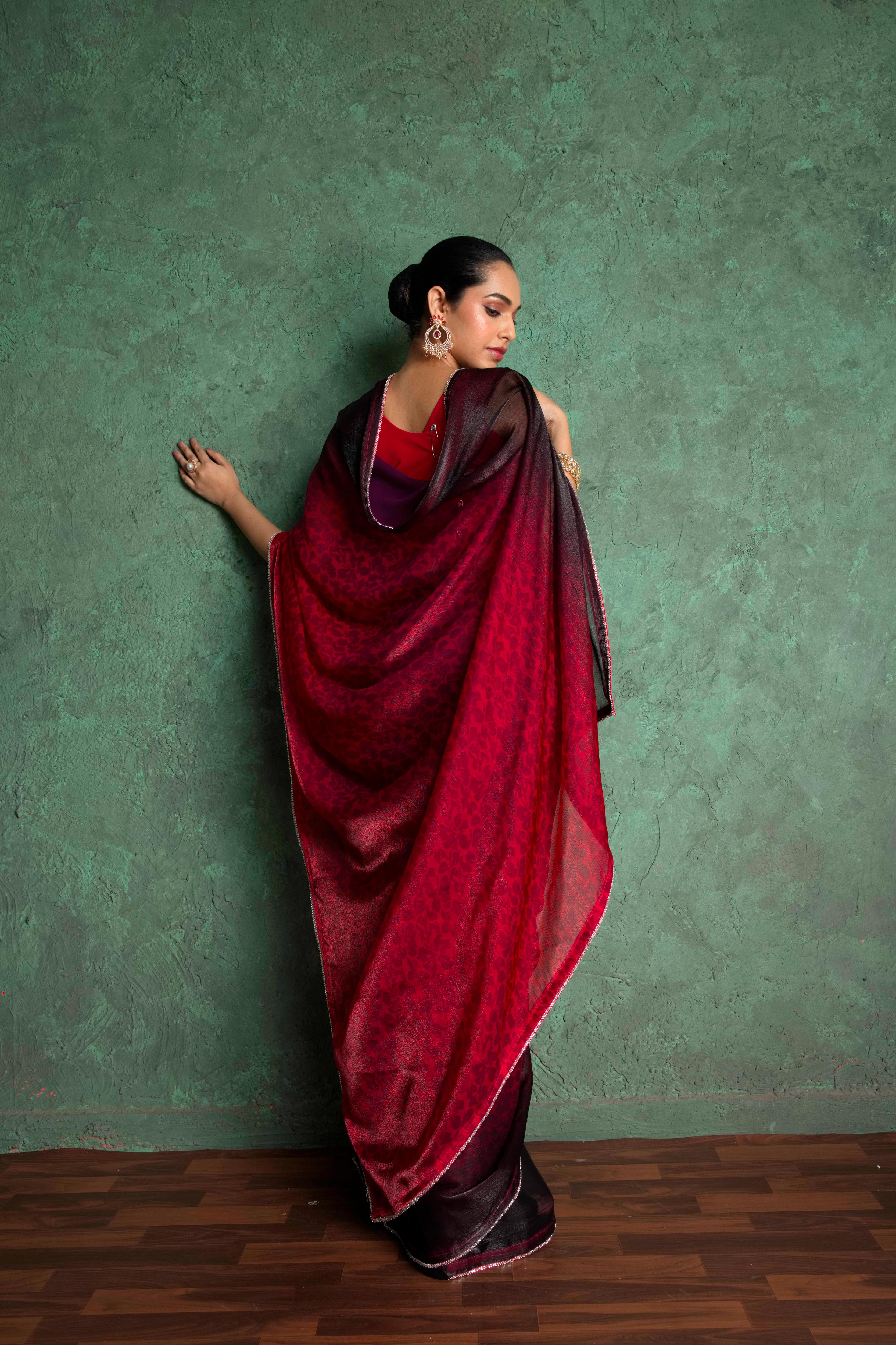 Luxe Red Saree with Artistic Embroidery