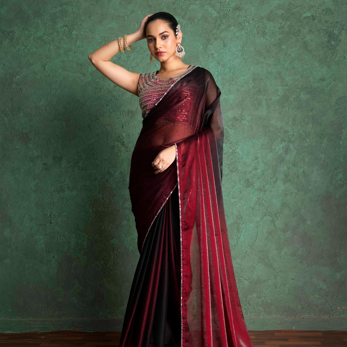 Red Printed Crepe Silk Saree with Elegant Border