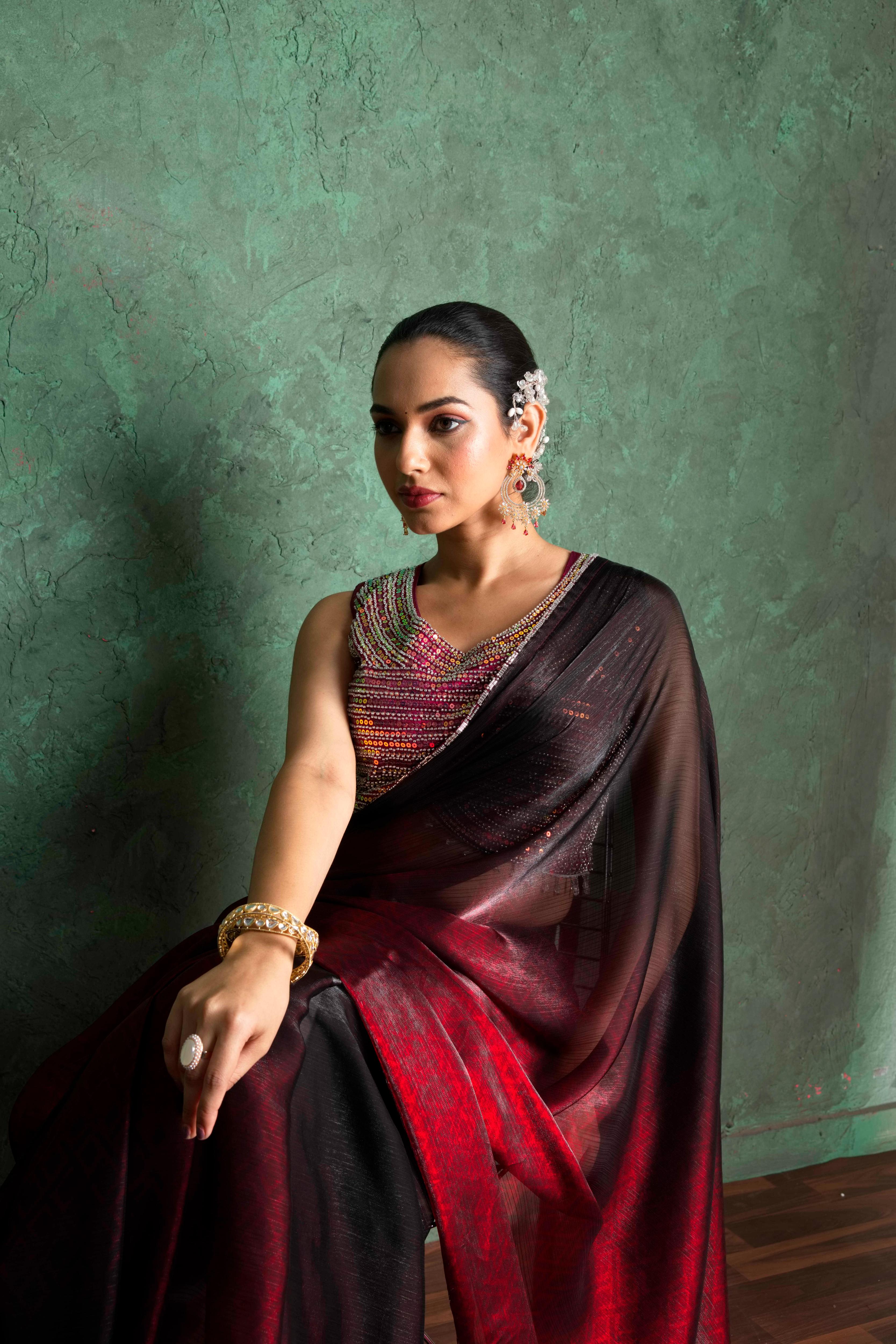 Elegant Red Saree with Embroidered Border