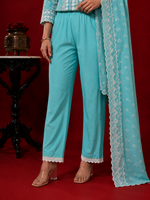Blue Cotton Lace Work Kurta Set sedoracouture