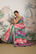Multi-Colour Moss Zari Printed Saree with Casab Zari Border sedoracouture