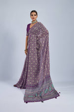 Purple Saree with Yellow and Blue Ajrak sedoracouture