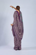 Purple Saree with Yellow and Blue Ajrak sedoracouture