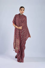 Maroon Chiffon Saree with Grey Ajrak sedoracouture