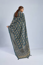 Dark Green Chiffon Saree with Yellow Ajrak sedoracouture