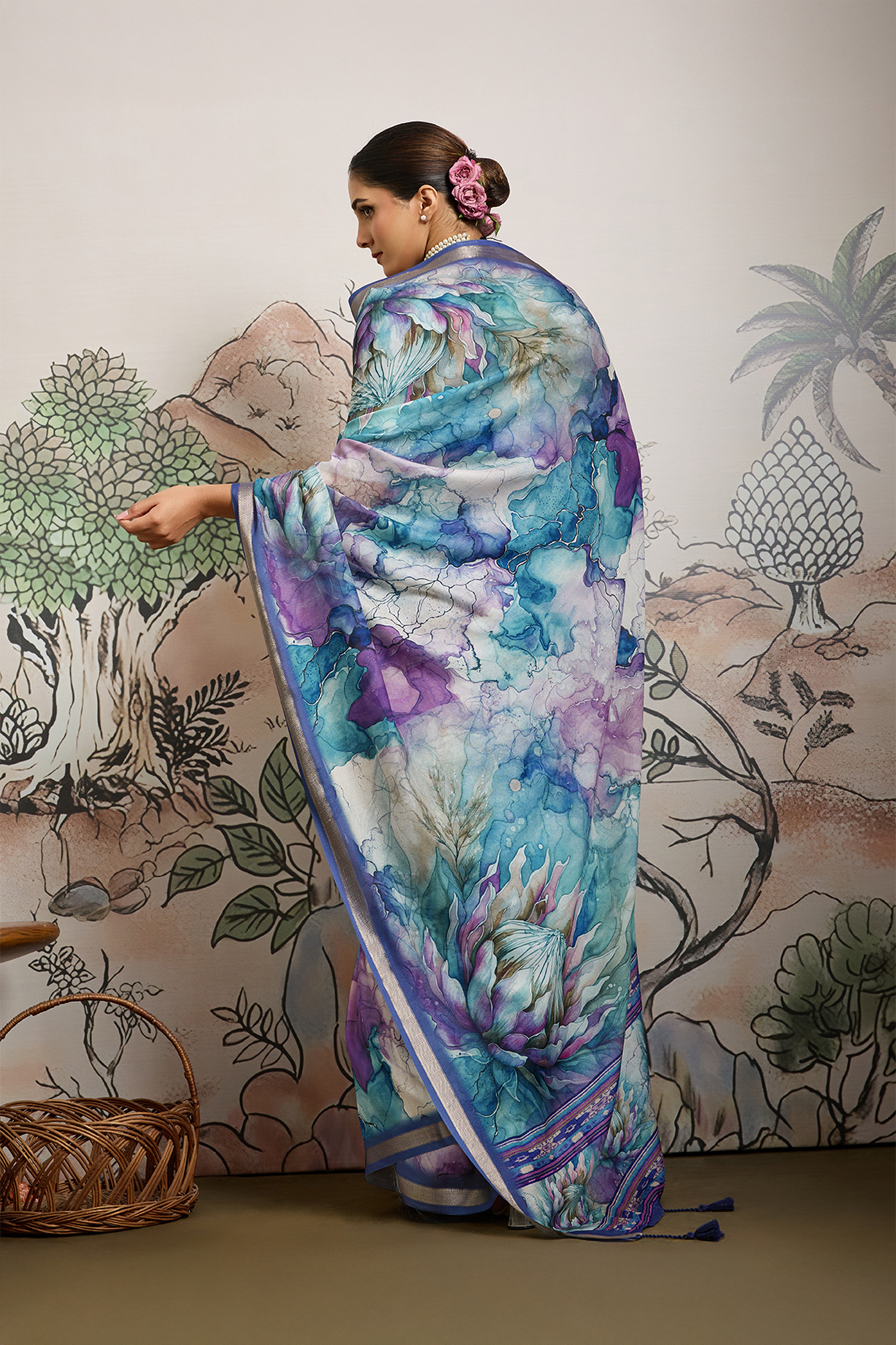 Purple Moss Zari Printed Saree with Casab Zari Border