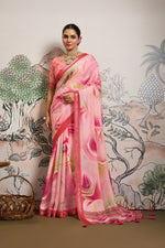 Baby Pink Moss Zari Printed Saree with Casab Zari Border sedoracouture