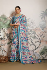 Light Blue Moss Zari Printed Saree with Casab Zari Border sedoracouture