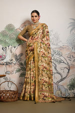 Mustard Moss Zari Printed Saree with Casab Zari Border sedoracouture