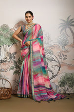 Multi-Colour Moss Zari Printed Saree with Casab Zari Border sedoracouture