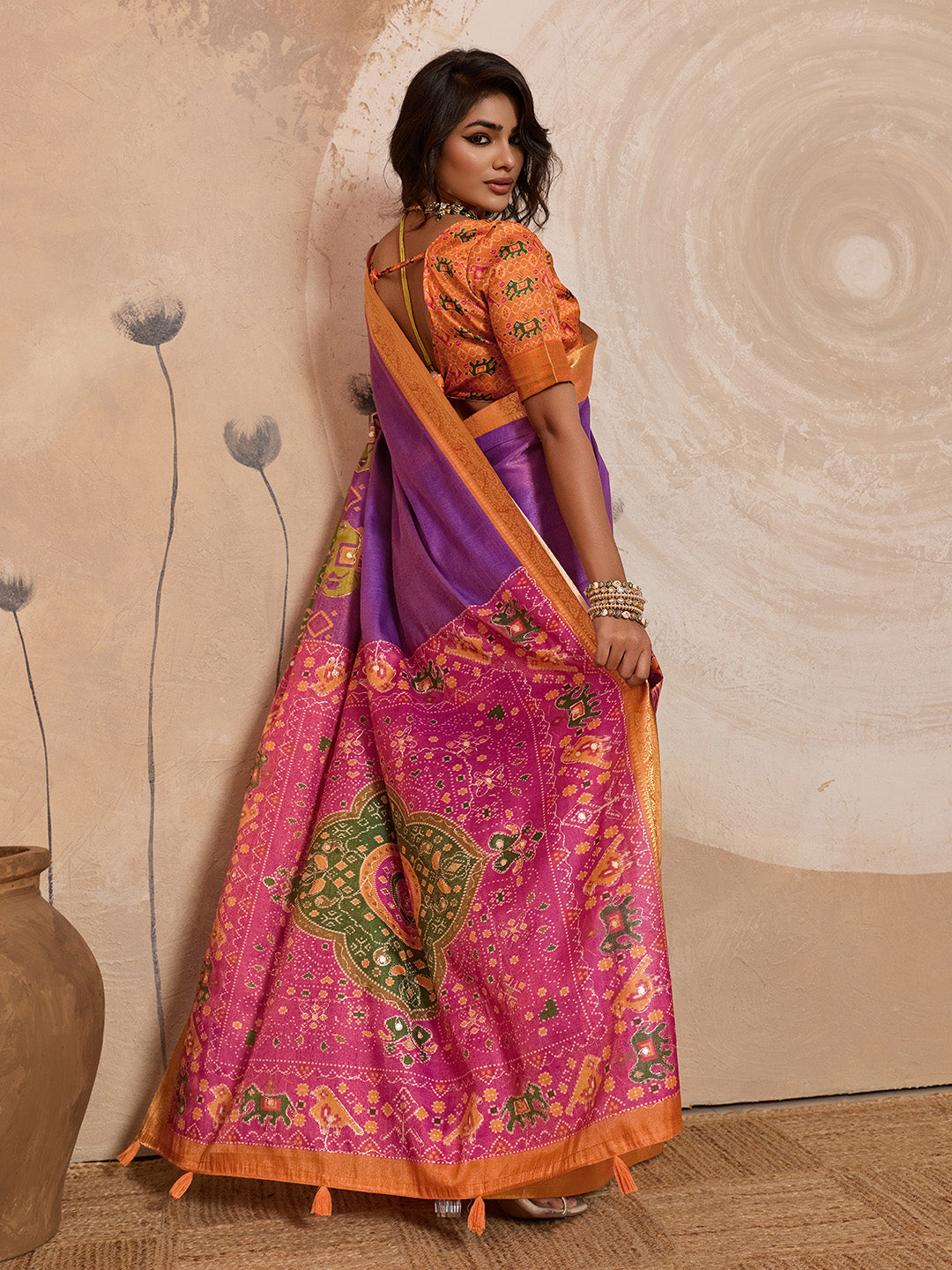Purple Kanjivaram Figure Printed Saree