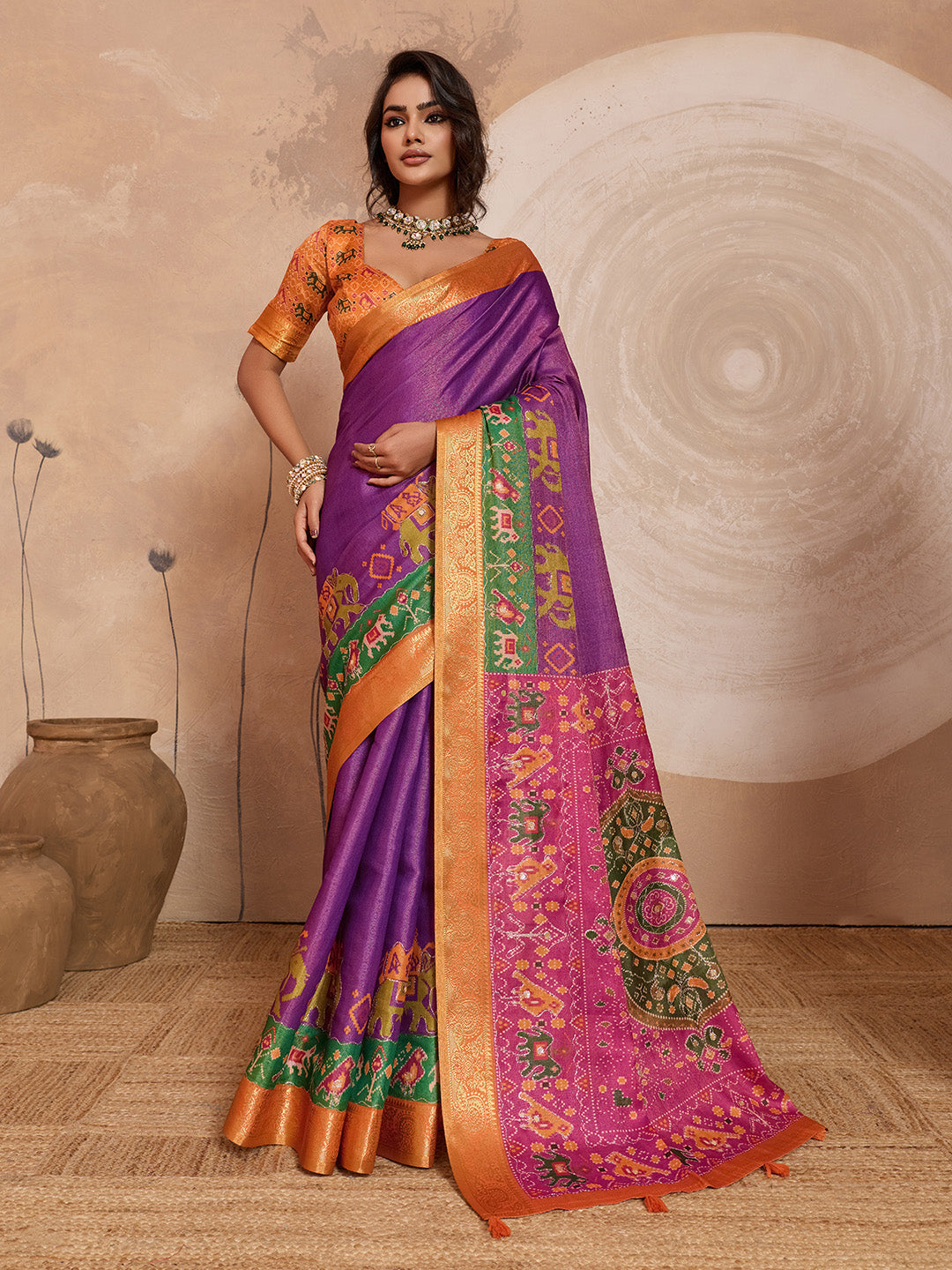 Purple Kanjivaram Figure Printed Saree