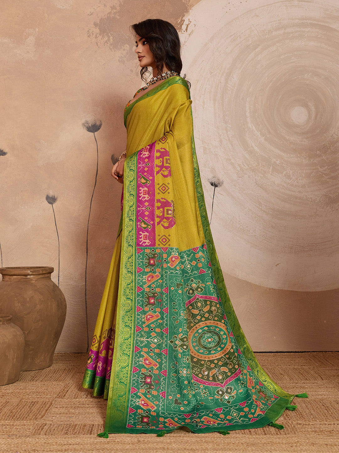 Yellow Kanjivaram Figure Printed Saree sedora couture