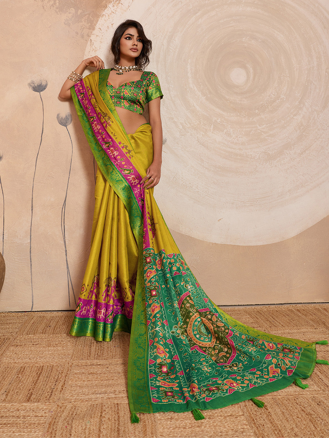 Yellow Kanjivaram Figure Printed Saree