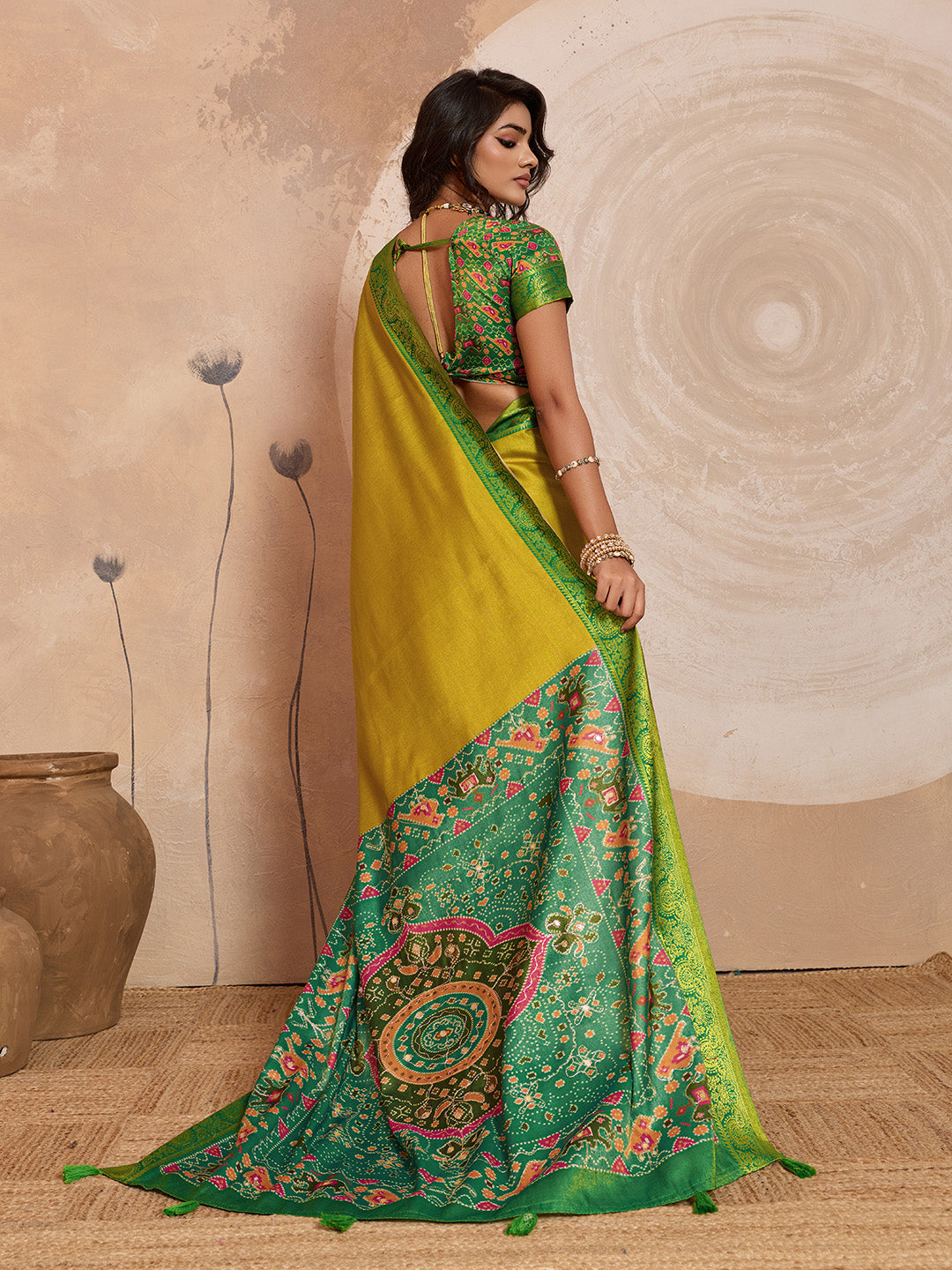 Yellow Kanjivaram Figure Printed Saree sedora couture