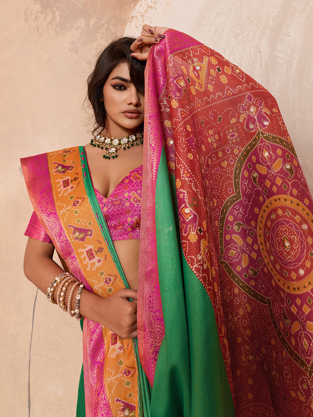 Green Kanjivaram Figure Printed Saree