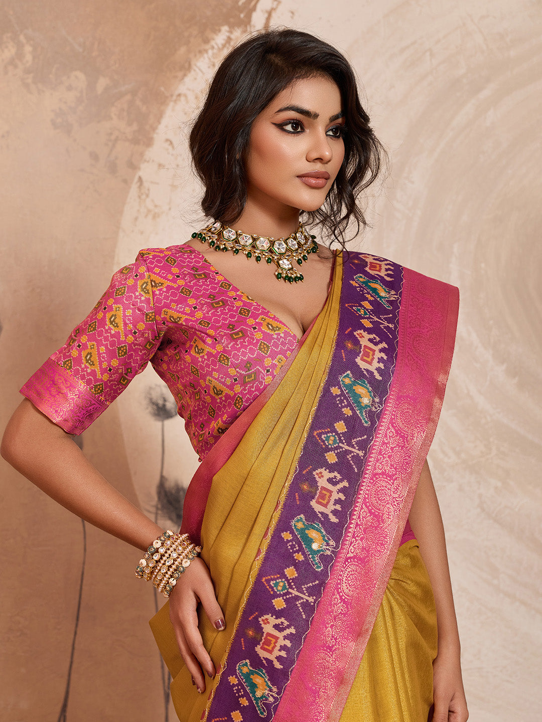 Mustard Kanjivaram Figure Printed Saree