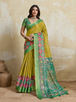 Yellow Kanjivaram Figure Printed Saree sedora couture