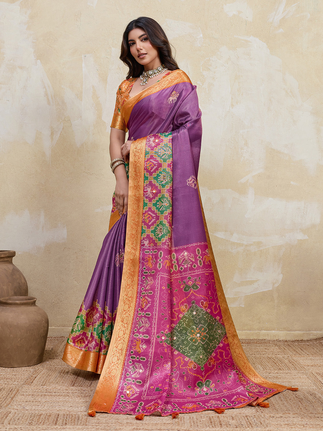 Purple Kanjivaram Figure Printed Saree