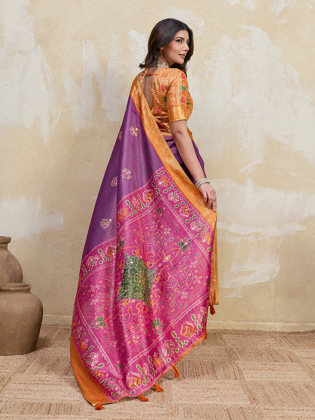 Purple Kanjivaram Figure Printed Saree sedora couture