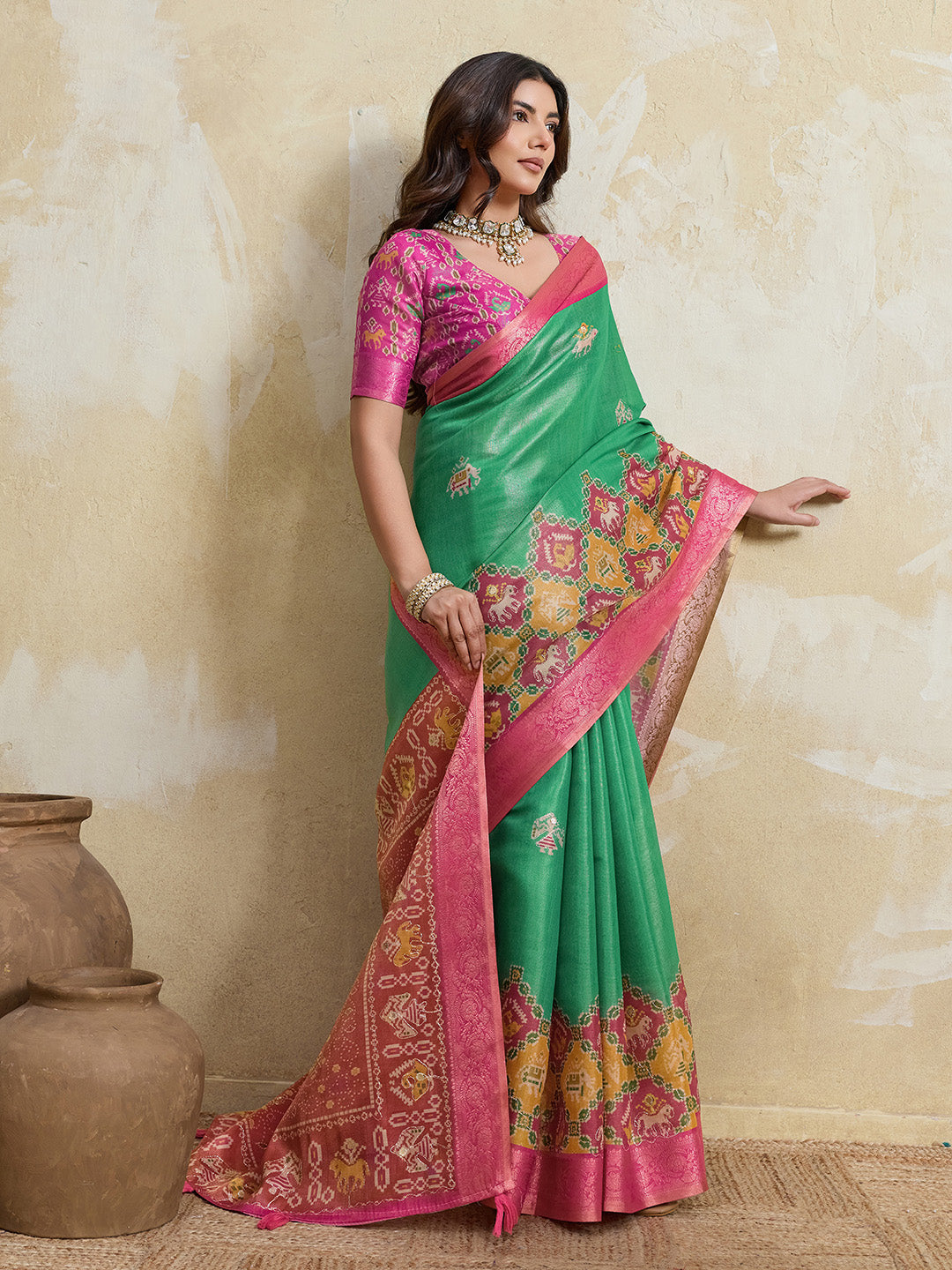 Green Kanjivaram Figure Printed Saree