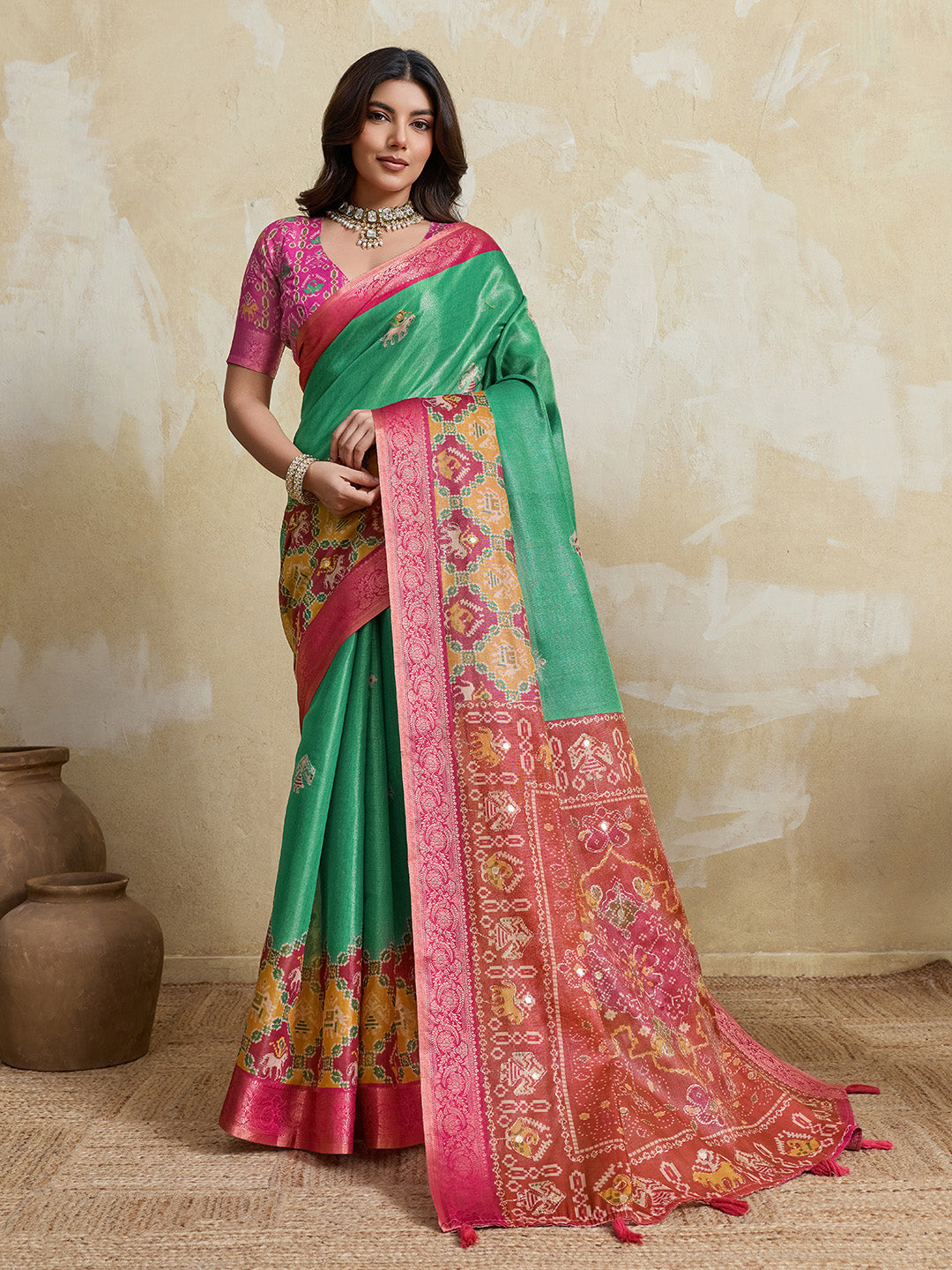 Green Kanjivaram Figure Printed Saree sedora couture