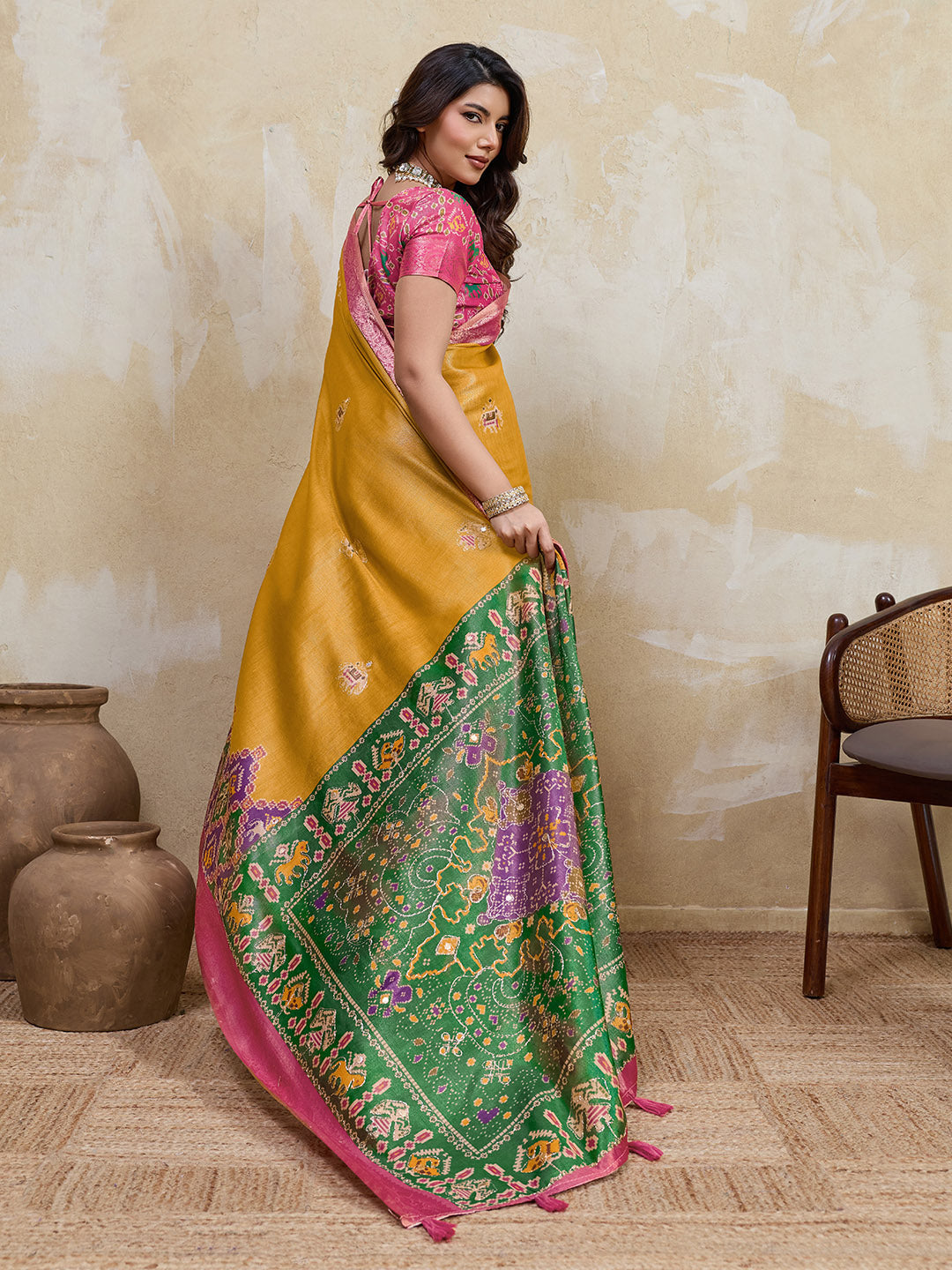 Mustard Kanjivaram Figure Printed Saree sedora couture