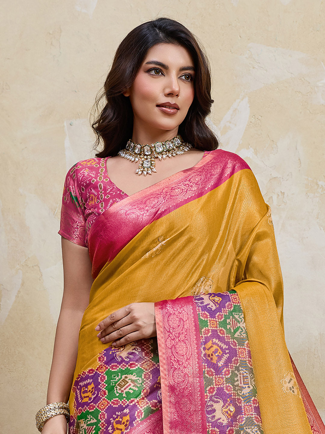 Mustard Kanjivaram Figure Printed Saree