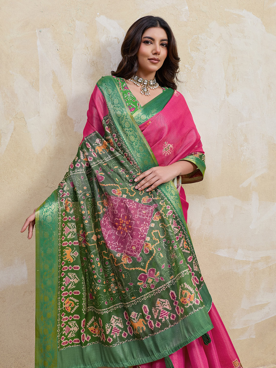Pink Kanjivaram Figure Printed Saree