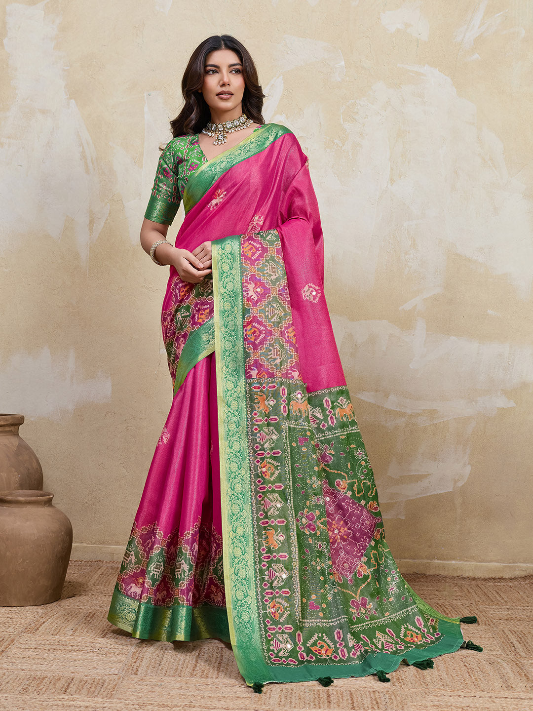 Pink Kanjivaram Figure Printed Saree