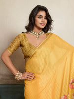 Yellow Moss Floral Printed Saree sedora couture