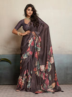 Brown Moss Floral Printed Saree sedora couture