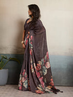 Brown Moss Floral Printed Saree sedora couture