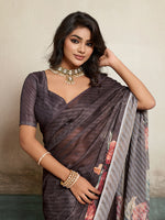 Brown Moss Floral Printed Saree sedora couture