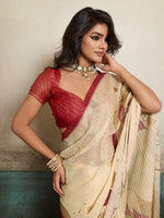 Beige Moss Floral Printed Saree sedora couture