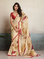 Beige Moss Floral Printed Saree sedora couture