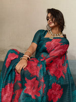 Blue Moss Floral Printed Saree sedora couture