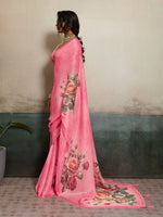 Pink Moss Floral Printed Saree sedora couture
