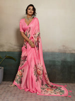 Pink Moss Floral Printed Saree sedora couture