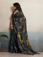 Black Moss Floral Printed Saree sedora couture