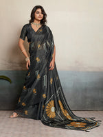 Black Moss Floral Printed Saree sedora couture