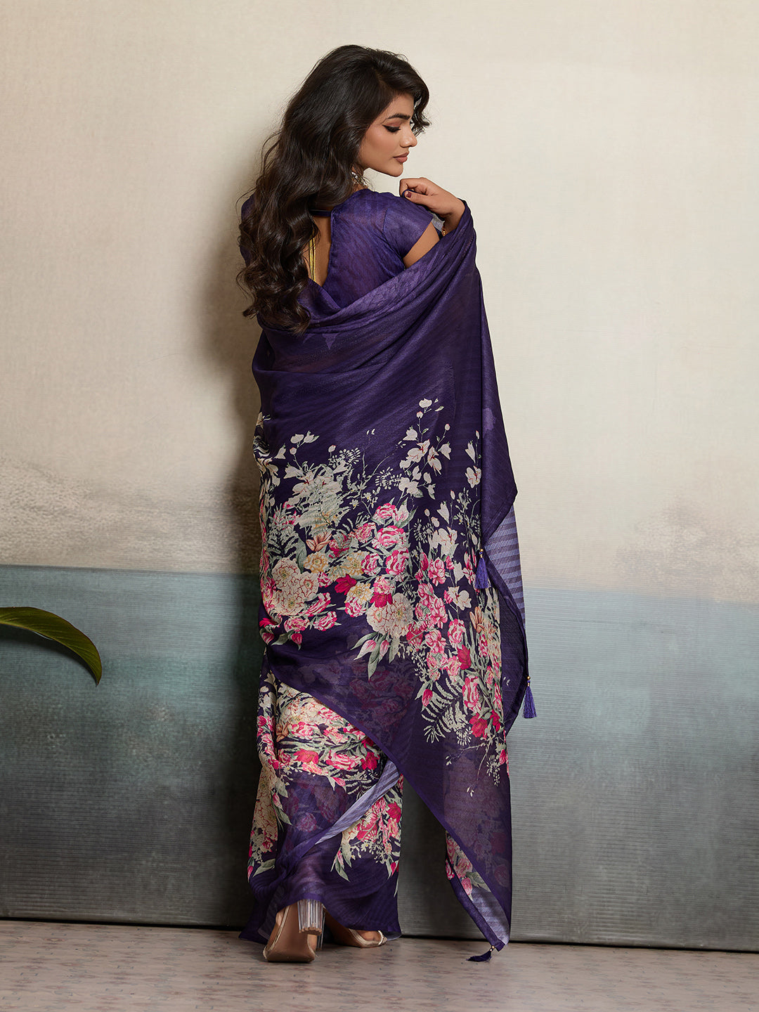Purple Moss Floral Printed Saree sedora couture
