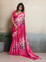 Pink Moss Floral Printed Saree sedora couture