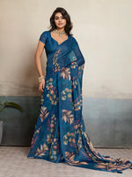 Blue Moss Floral Printed Saree sedora couture