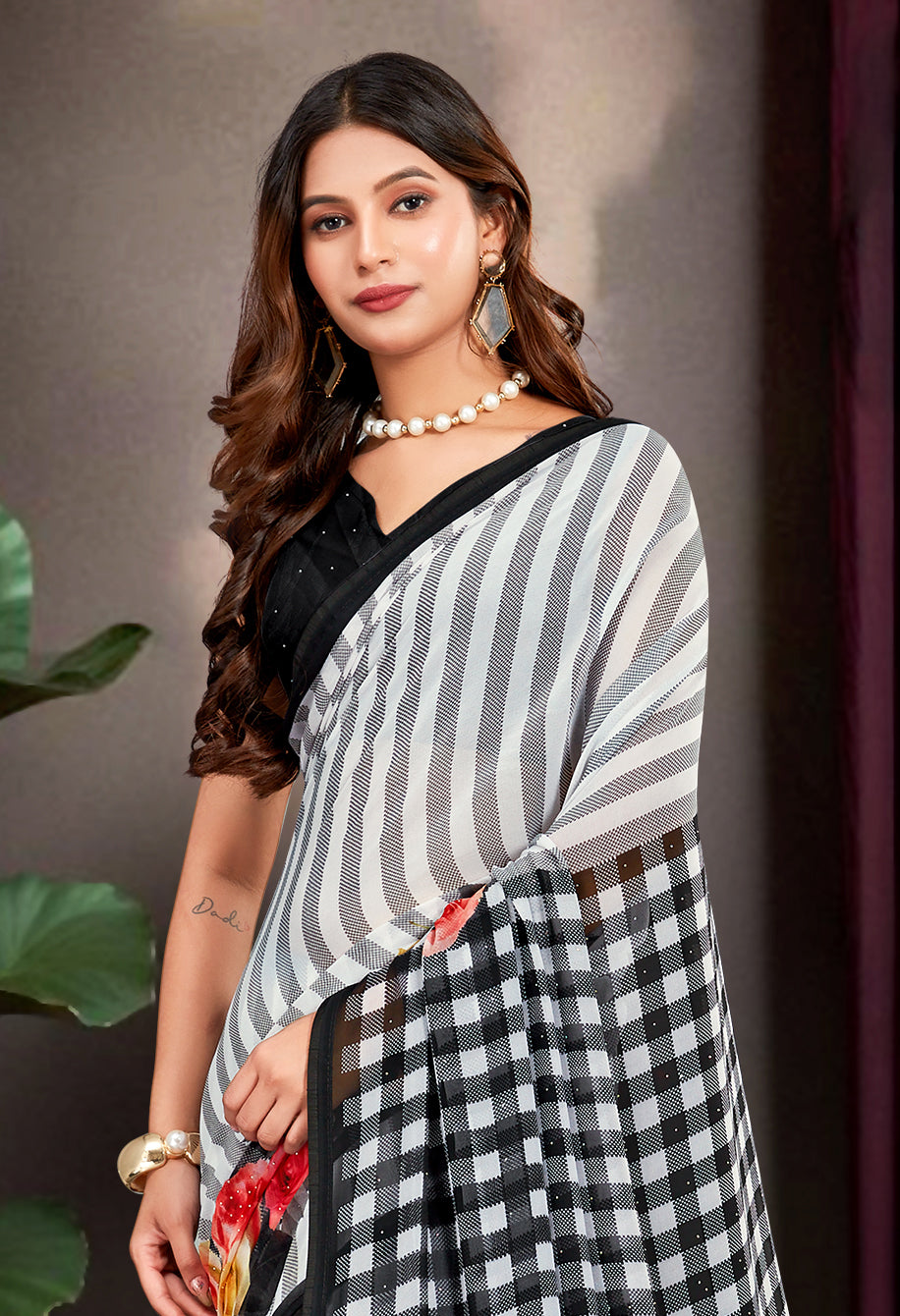 Grey Georgette Floral Printed Saree