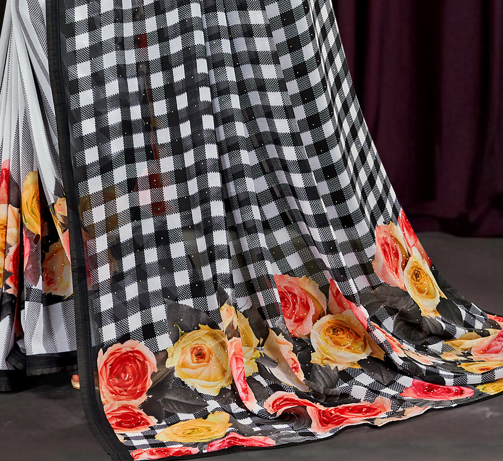 Grey Georgette Floral Printed Saree sedora couture